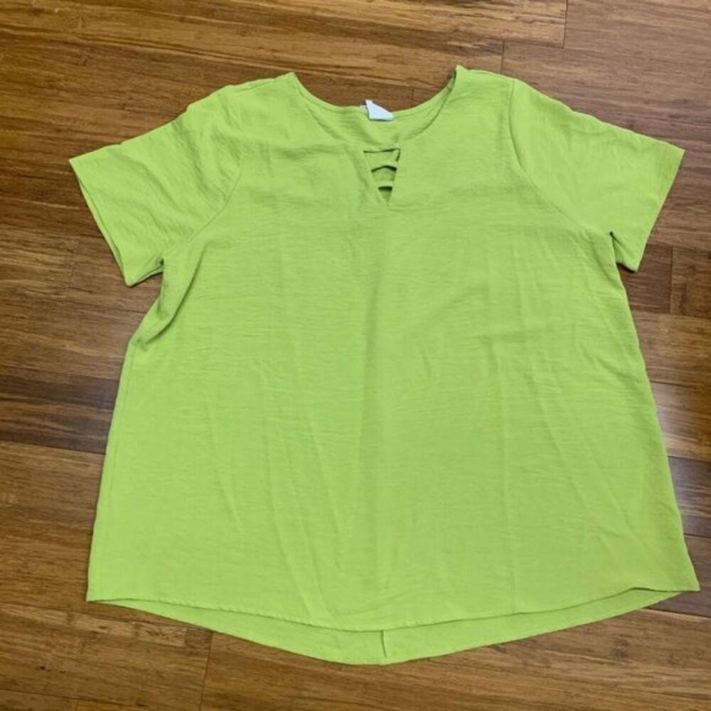 Naif Womens 2X Top Green Short Sleeve Blouse Criss Cross Neckline‎ Plus Size